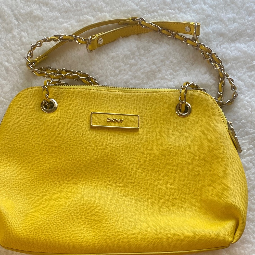 DKNY Bright Yellow Leather Chain-Handle Shoulder Bag